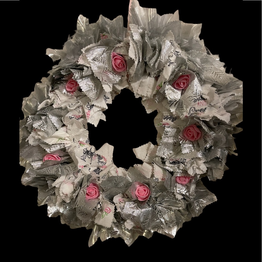 Wedding Wreath - Bride & Groom with Pink Roses or Bridal Shower Decorations-New
